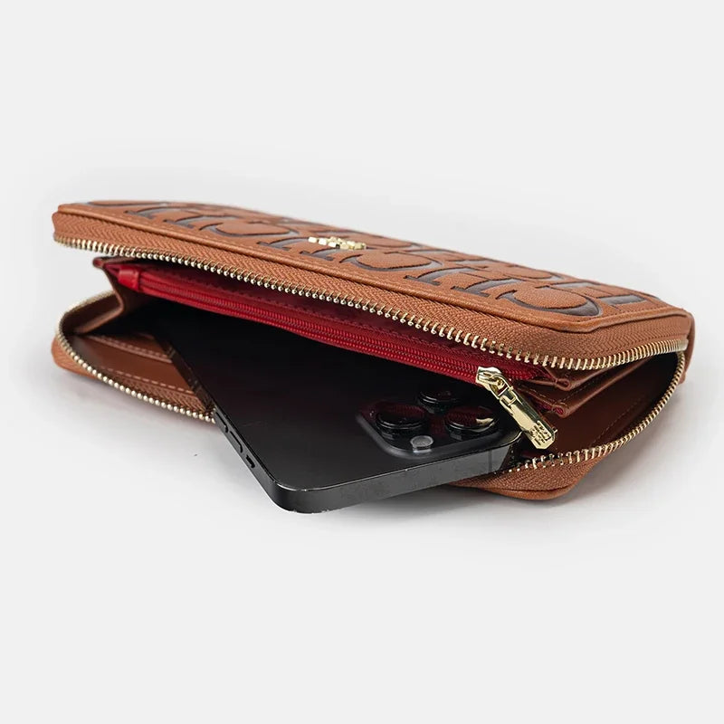 Cartera larga de diseñador CH para mujer, monedero con cremallera en relieve, múltiples ranuras para tarjetas, gran capacidad, perfecta para el viaje diario