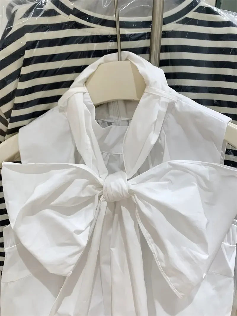 Blusa Blanca para Mujer 2026, Blusas Mujer con Lazo, Sin Mangas, Holgada, Camisas de Moda Dulce de Verano, Tops Femeninos