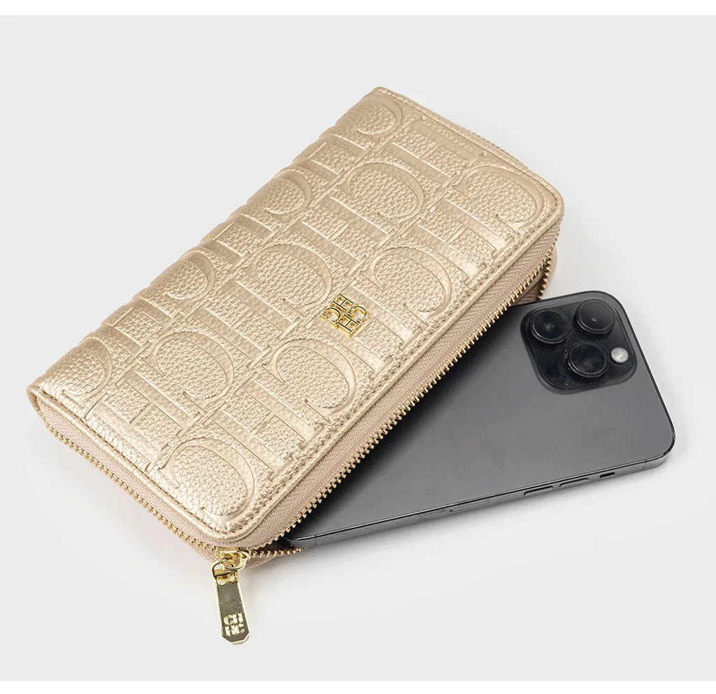 Cartera larga de diseñador CH para mujer, monedero con cremallera en relieve, múltiples ranuras para tarjetas, gran capacidad, perfecta para el viaje diario
