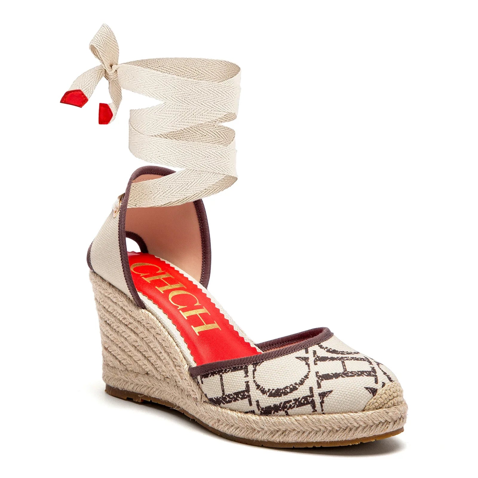 Tacones altos para mujer Verano Alpargata Plataforma Cuña 2025 Sandalias Punta cerrada Correa en el tobillo Con cordones Fiesta de vacaciones en la playa 8 cm