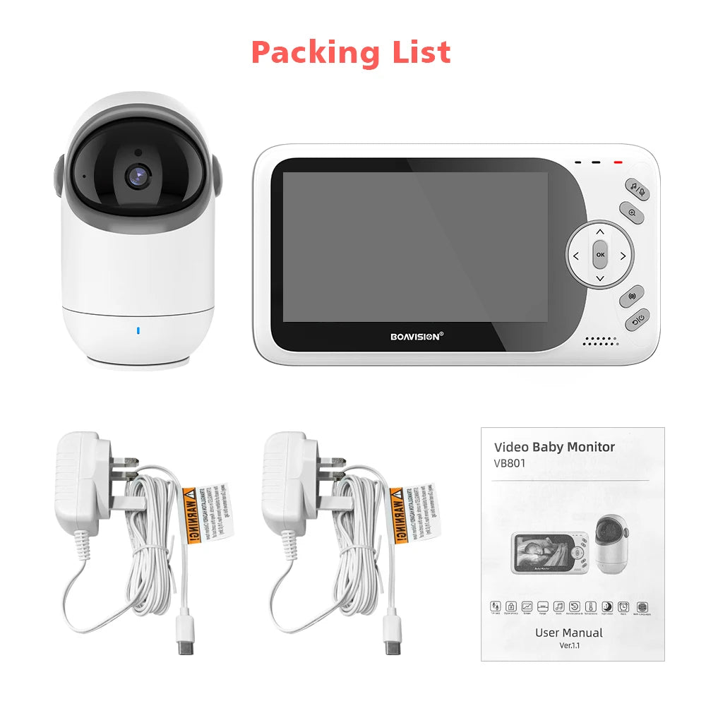 Monitor de vídeo para bebé de 4,3 pulgadas con cámara Pan Tilt 2,4G Audio bidireccional inalámbrico cámara de seguridad de visión nocturna niñera VB801