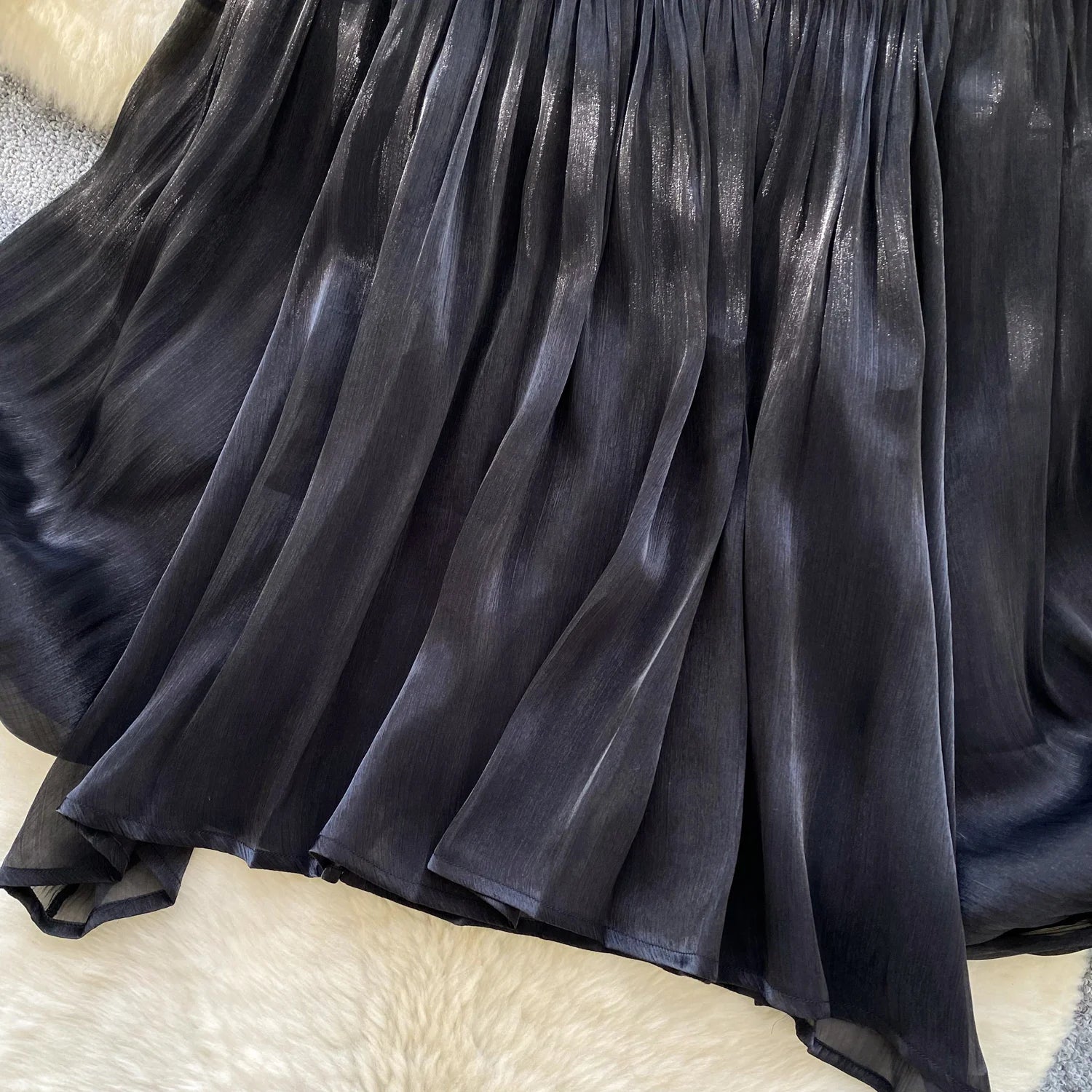 SINGREINY-Blusa de gasa con diamantes para mujer, camisa fina de corte francés con manga acampanada, Top de lujo Irregular plisado de alta calidad