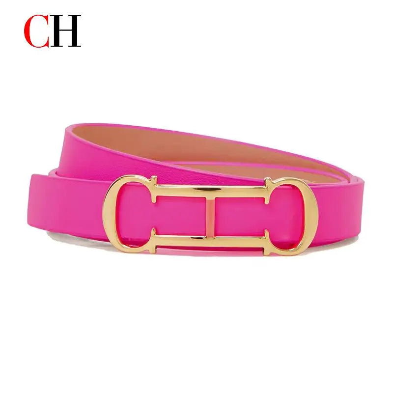 Cinturón de Cuero con Hebilla Metálica con Logotipo CH para Mujer, Cinturón de Moda de Lujo para Jeans, Vestidos y Uso Diario