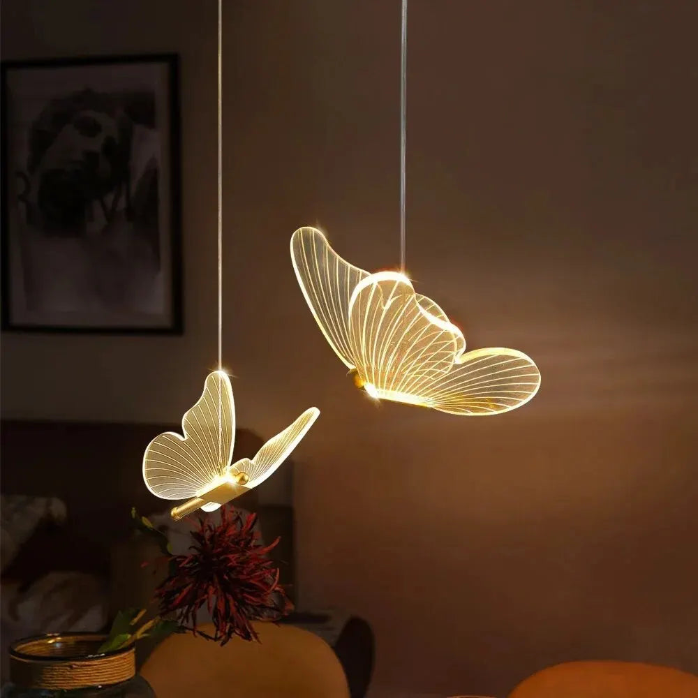 Lámpara colgante Led de mariposa nórdica, accesorio de iluminación interior, mesita de noche, escalera, dormitorio, arte de techo