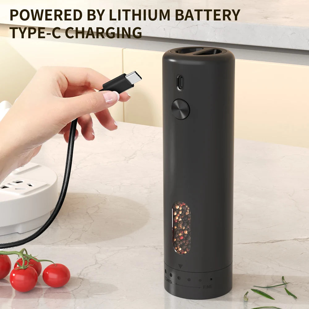 Molinillo de pimienta eléctrico ajustable externo, molinillo de sal y pimienta de gran capacidad, molinillo de especias eléctrico recargable, herramienta de cocina