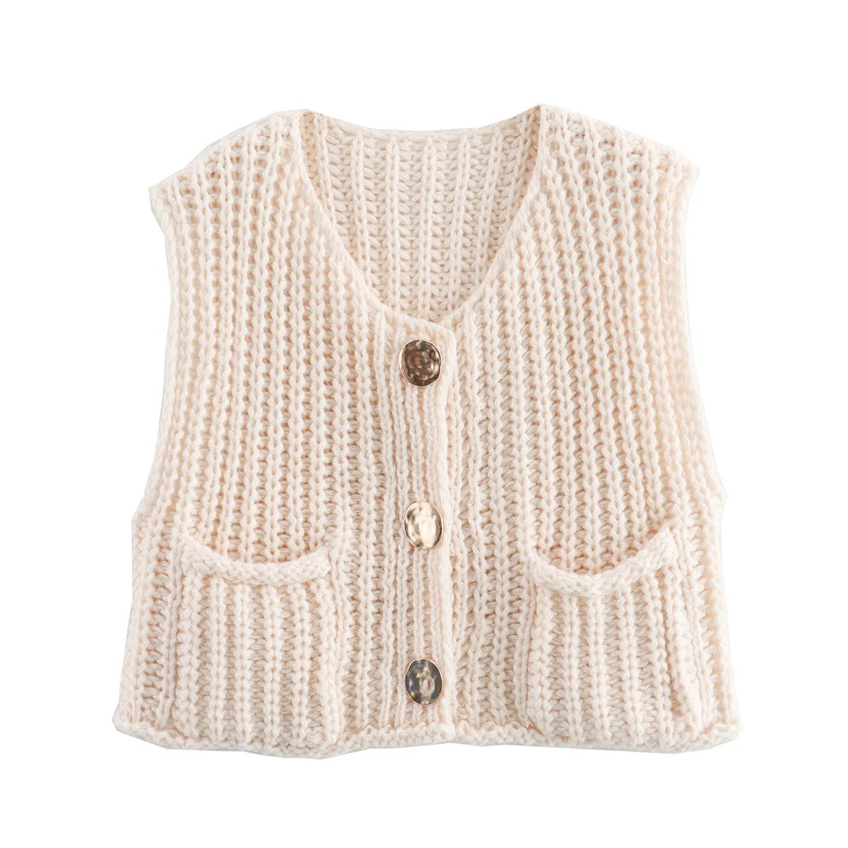 Suéter corto de moda coreana para mujer, chaleco informal holgado liso, suéter de punto con Cable, chaleco para mujer, Tops de diseñador de lujo