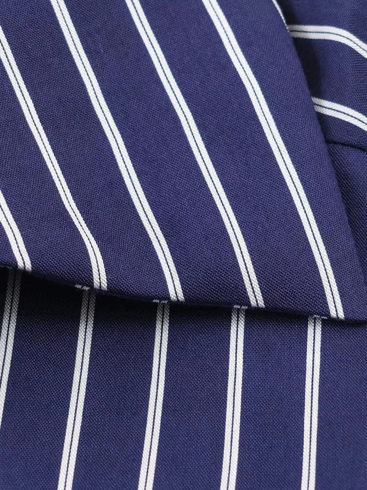 Camisa holgada a rayas para mujer, blusa informal de manga larga con cuello vuelto y botonadura sencilla, nuevas camisas de oficina de verano para mujer