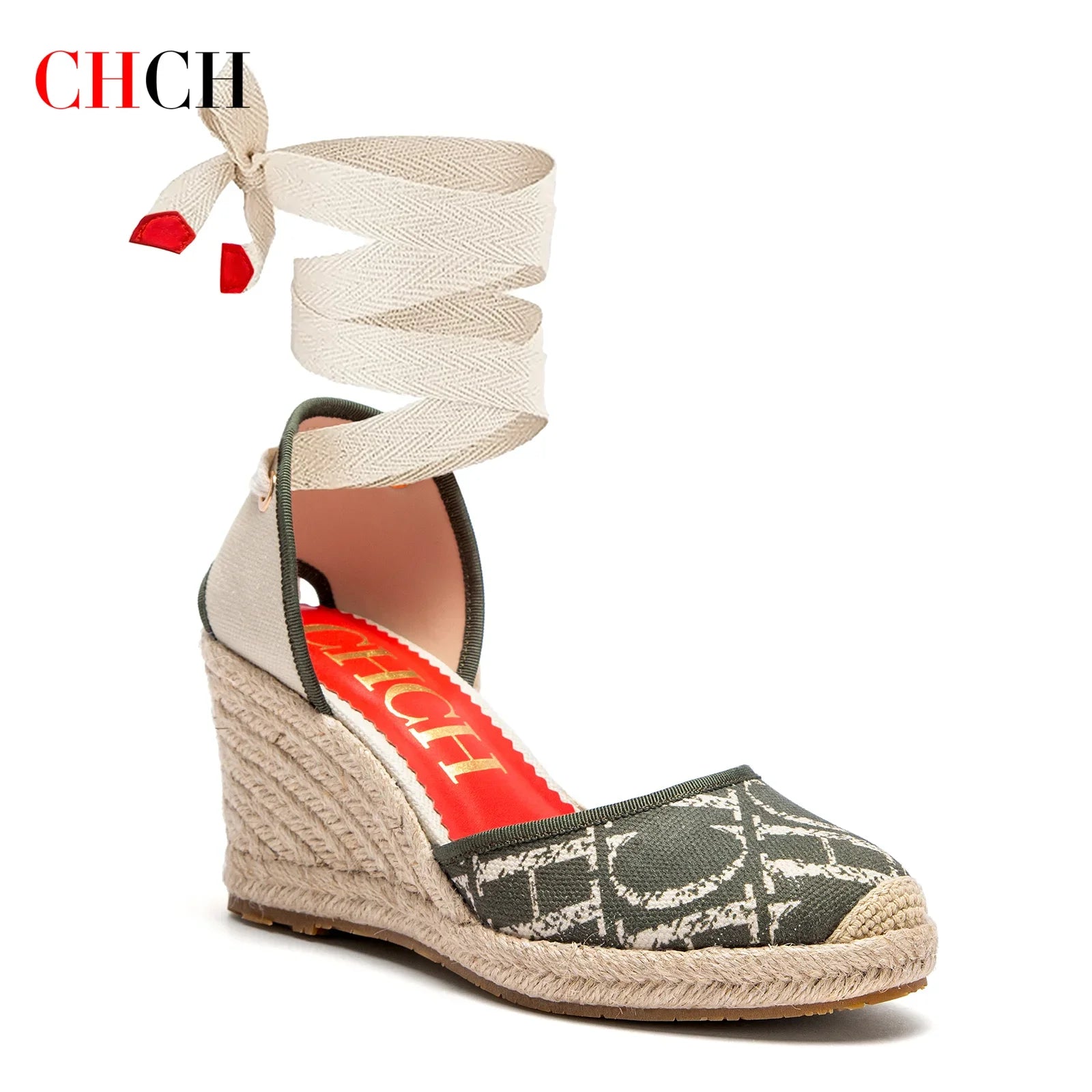 Tacones altos para mujer Verano Alpargata Plataforma Cuña 2025 Sandalias Punta cerrada Correa en el tobillo Con cordones Fiesta de vacaciones en la playa 8 cm