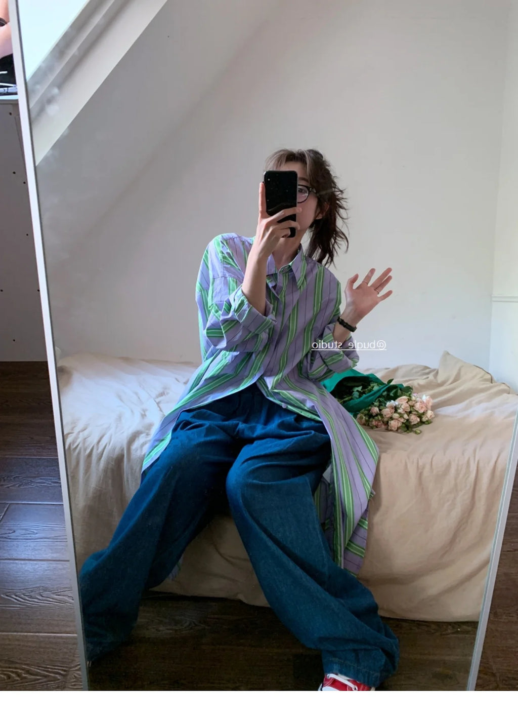 Csa Hoada de Manga Larga para Mujer, Estilo Clásico, Informal, con Rayas Vertics, Larga hasta la Rodilla, para Primav...