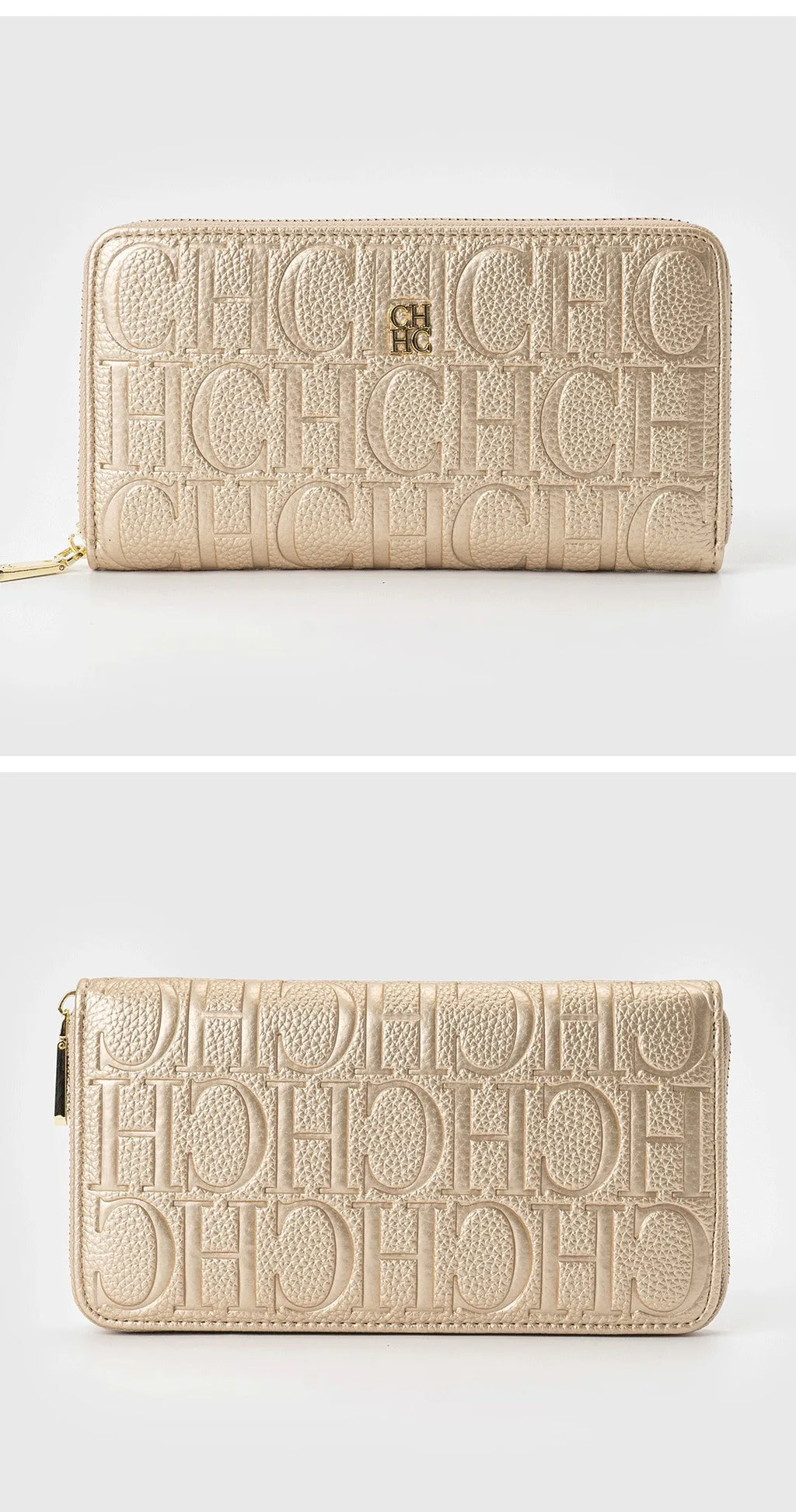 Cartera larga de diseñador CH para mujer, monedero con cremallera en relieve, múltiples ranuras para tarjetas, gran capacidad, perfecta para el viaje diario