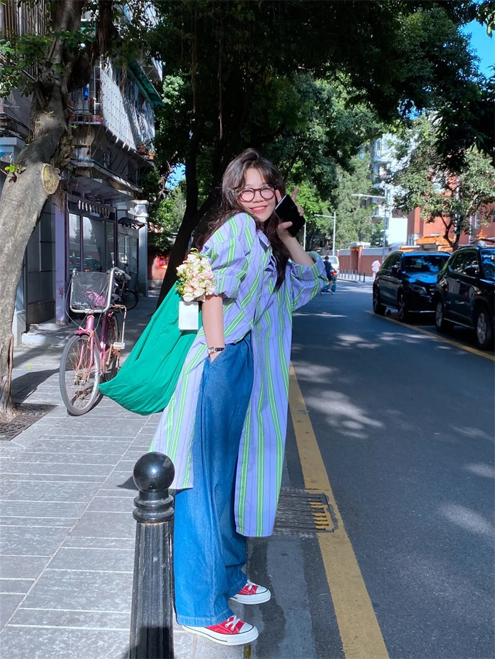 Csa Hoada de Manga Larga para Mujer, Estilo Clásico, Informal, con Rayas Vertics, Larga hasta la Rodilla, para Primav...