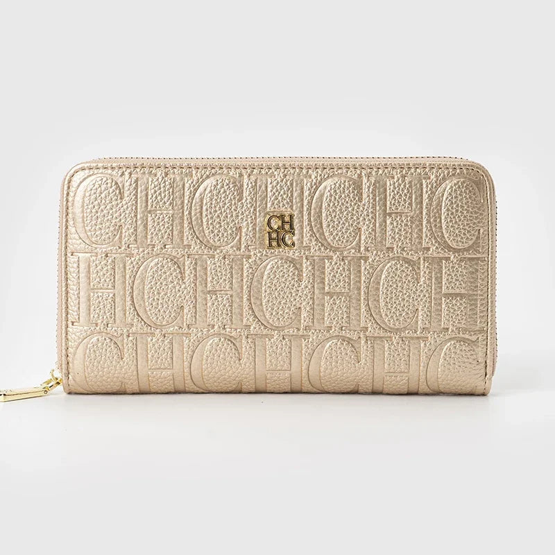 Cartera larga de diseñador CH para mujer, monedero con cremallera en relieve, múltiples ranuras para tarjetas, gran capacidad, perfecta para el viaje diario