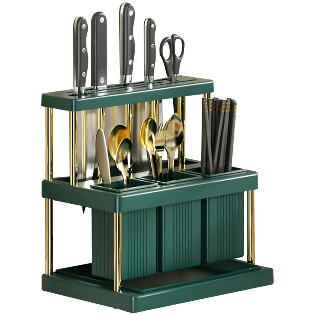 Soporte para cuchillos de cocina, cortador multifunción y escurridor de cubiertos, estante organizador de utensilios de cocina que ahorra espacio de PP, nuevo