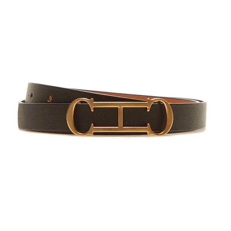 Cinturón de Cuero con Hebilla Metálica con Logotipo CH para Mujer, Cinturón de Moda de Lujo para Jeans, Vestidos y Uso Diario